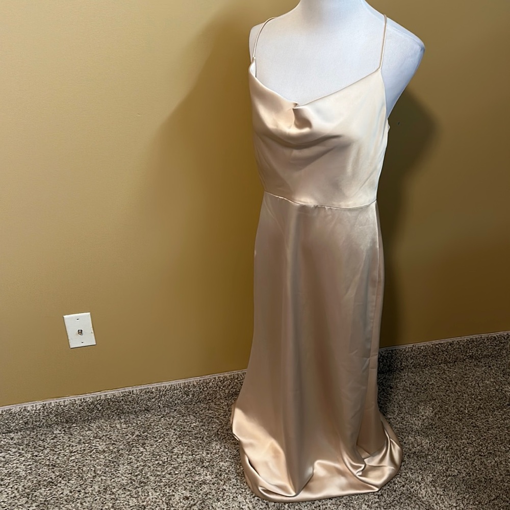 The Dressy Collection by Vivian Diamond Satin Cowl Neck Gown Party Dress